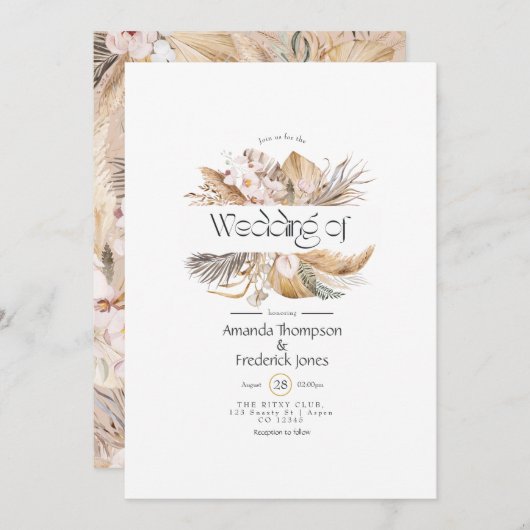 ウォーターカラーボヘミアン結婚式招待状 招待状 (正面/裏面)