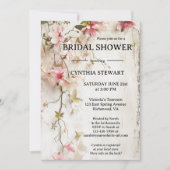 ウォーターカラーボホシックピンクフローラブライダルシャワー 招待状 (正面)