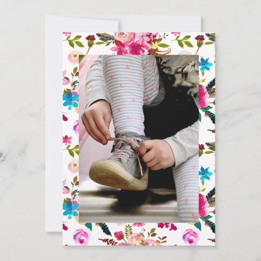 ウォーターカラーボホシックフローラお祝いオブライフ 招待状 (裏面)