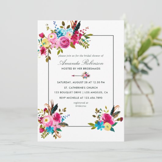ウォーターカラーボホシックフローラブライダルシャワー招待状 招待状 (スタンド正面)