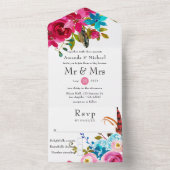 ウォーターカラーボホシックフローラ結婚ズ オールインワン招待状 (内側)