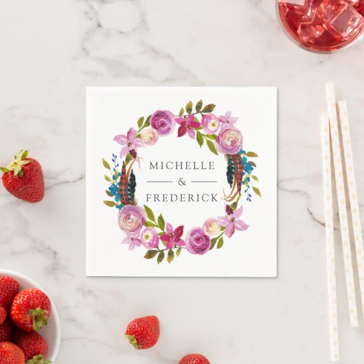 ウォーターカラーボホシックフローラ結婚ズ スタンダードカクテルナプキン (インサイチュ)