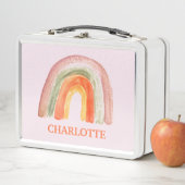 ウォーターカラーボホパステルキッズガールフローラレインボー メタルランチボックス (インサイチュ)