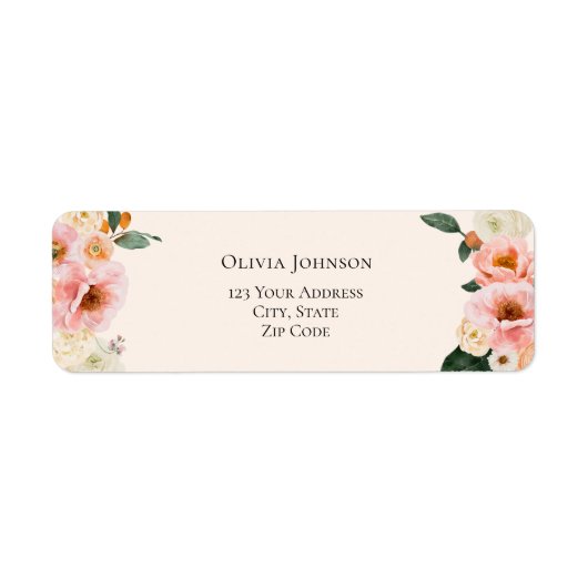 ウォーターカラーボホピンクフローラブライダルシャワー ラベル (正面)