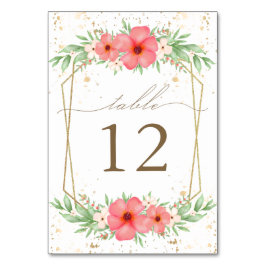 ウォーターカラーボホピンク&アイボリーグリーンリーフローラ テーブルナンバー