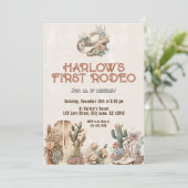 ウォーターカラーボホファーストロデオ女性のカーボーイ誕生日 招待状 (スタンド正面)