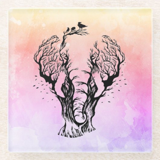 ウォーターカラーボホフォレストエレファント ガラスコースター (正面)