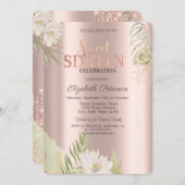 ウォーターカラーボホフローラバラ金ゴールドスウィート16 招待状 (正面/裏面)