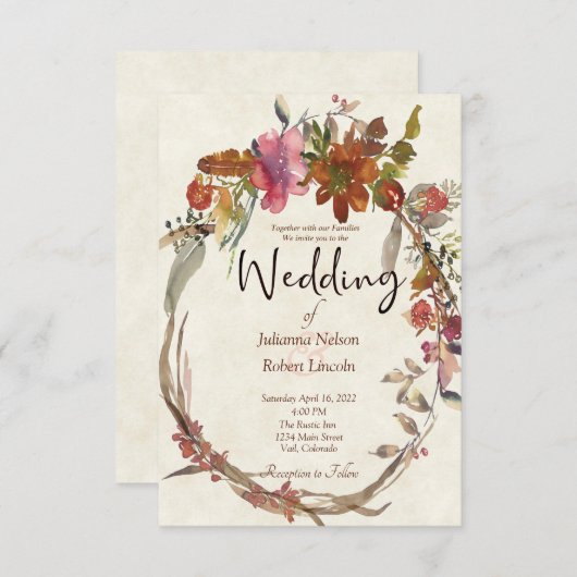 ウォーターカラーボホフローラ結婚式招待状 招待状 (正面/裏面)