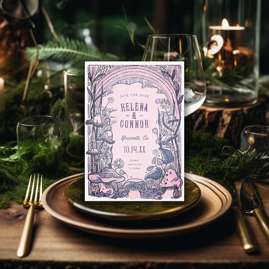 ウォーターカラーボホマッシュルームパープルレトロ セーブザデート