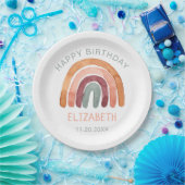 ウォーターカラーボホレインボーハッピーバースデー ペーパープレート (パーティー)