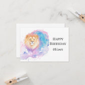 ウォーターカラーボホローラーライオン誕生日 カード (正面/裏面インサイチュ)