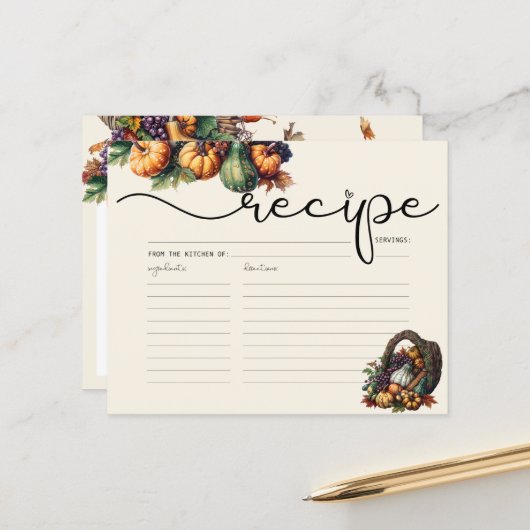 ウォーターカラーボホーカンプキンレシピカード (正面/裏面インサイチュ)