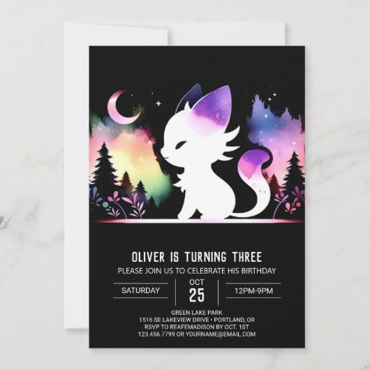 ウォーターカラーボホーキャット誕生日 招待状 (正面)