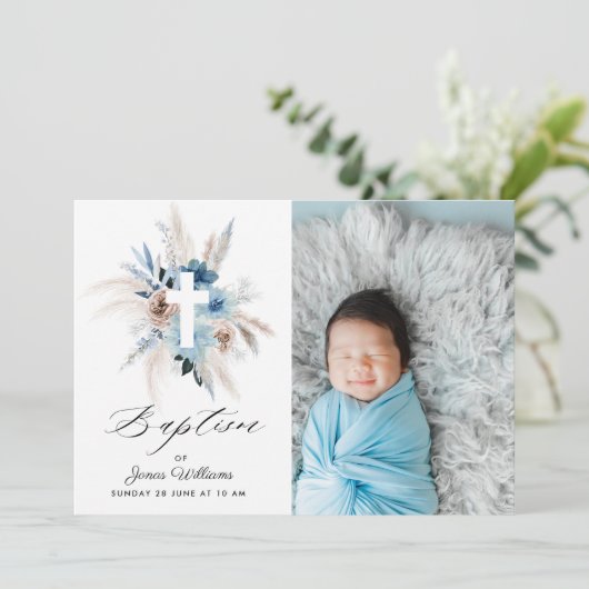 ウォーターカラーボホー花模様バプティスマ写真招待状 招待状 (スタンド正面)