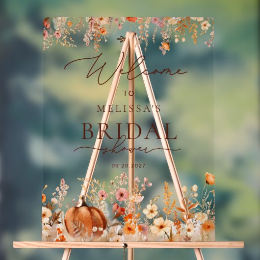 ウォーターカラーボホ秋パンプキンブライダルシャワーウェルカム アクリルサイン (ニュートラル)