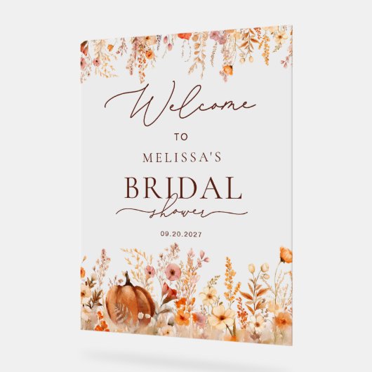 ウォーターカラーボホ秋パンプキンブライダルシャワーウェルカム アクリルサイン (傾斜)