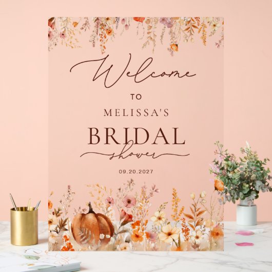 ウォーターカラーボホ秋パンプキンブライダルシャワーウェルカム アクリルサイン (ウェディング)