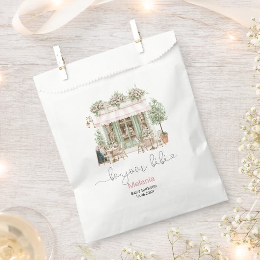 ウォーターカラーボンジュールベベのベビーシャワー紙皿 フェイバーバッグ (クリップ留めされた状態)