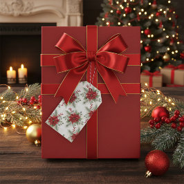 ウォーターカラーポインセチアのクリスマス ギフトタグ To / From
