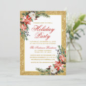 ウォーターカラーポインセチアグリッターホリデーパーティレッド 招待状 (スタンド正面)