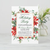 ウォーターカラーポインセチアフローラグリーンホリデーパーティー 招待状 (スタンド正面)
