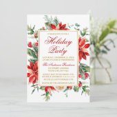 ウォーターカラーポインセチアフローラホリデーパーティー金ゴールド 招待状 (スタンド正面)