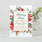 ウォーターカラーポインセチアフローラ金ゴールドホリデーパーティー 招待状 (スタンド正面)