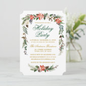 ウォーターカラーポインセチア金ゴールドグリーンホリデーパーティー 招待状 (スタンド正面)