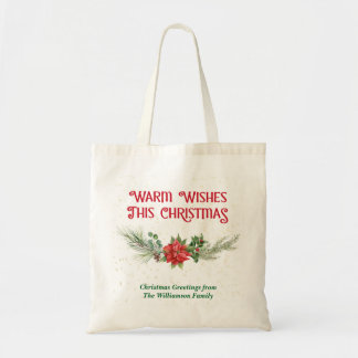 ウォーターカラーポインセチア・ホーリー・ブーケ クリスマス トートバッグ