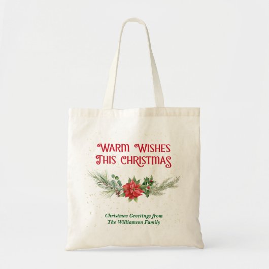 ウォーターカラーポインセチア・ホーリー・ブーケ クリスマス トートバッグ (正面)