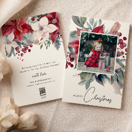 ウォーターカラーポインセチア メリークリスマス 写真 シーズンカード