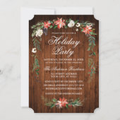 ウォーターカラーポインセティアウッドホリデーパーティー 招待状 (正面)