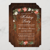 ウォーターカラーポインセティアウッドホリデーパーティー 招待状 (正面/裏面)