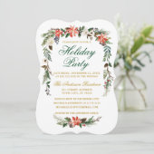 ウォーターカラーポインセティアグリーン金ゴールドホリデーパーティー 招待状 (スタンド正面)