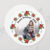 ウォーターカラーポインセティアサークルホリデーカード シーズンカード (正面/裏面)