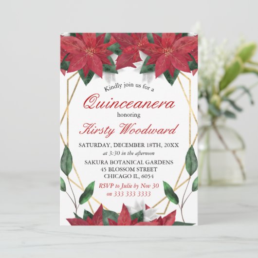ウォーターカラーポインセティアフローラクリスマスキンセアニェラ 招待状 (スタンド正面)