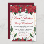 ウォーターカラーポインセティアフローラクリスマススイート16 招待状 (正面/裏面)