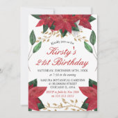ウォーターカラーポインセティアフローラクリスマス誕生日 招待状 (正面)