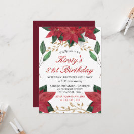 ウォーターカラーポインセティアフローラクリスマス誕生日 招待状