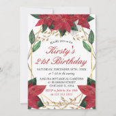 ウォーターカラーポインセティアフローラクリスマス誕生日 招待状 (正面)