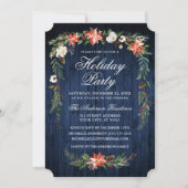 ウォーターカラーポインセティアブルーウッドホリデーパーティー 招待状 (正面)