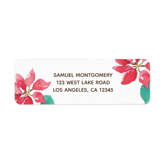ウォーターカラーポインセティアホリデイ差出人住所ラベル ラベル (正面)