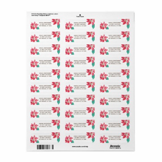 ウォーターカラーポインセティアホリデイ差出人住所ラベル ラベル (フルシート)