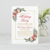 ウォーターカラーポインセティアホリデーパーティー金ゴールドレッド 招待状 (スタンド正面)