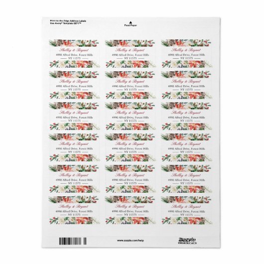 ウォーターカラーポインセティアホリーベリーアイボリーフローラ ラベル (フルシート)