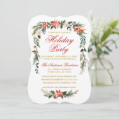 ウォーターカラーポインセティアレッド金ゴールドホリデーパーティー 招待状 (スタンド正面)