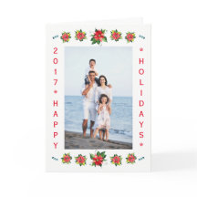 ウォーターカラーポインセティア – バーティカルホリデー折り畳みカード