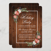 ウォーターカラーポインセテ素朴ィアウッドホリデーパーティー 招待状 (正面/裏面)