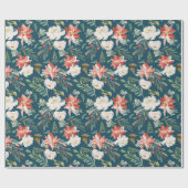ウォーターカラーポイントセティアフローラホリデーシーズン ラッピングペーパー (フラット)